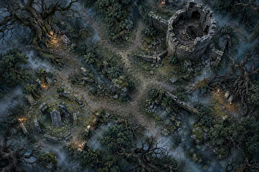Twilight Clearing — Tactical Battlemaps capability illustration